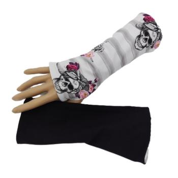 Preview: Armstulpen Skull mit Blumen