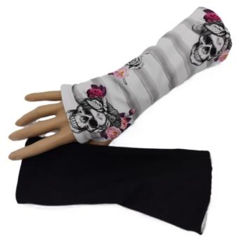 Preview: Armstulpen Skull mit Blumen
