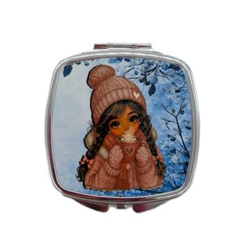 Taschenspiegel bedruckt Mädchen im Winter