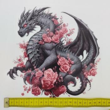 Preview: Bügelbild Drache Rosen