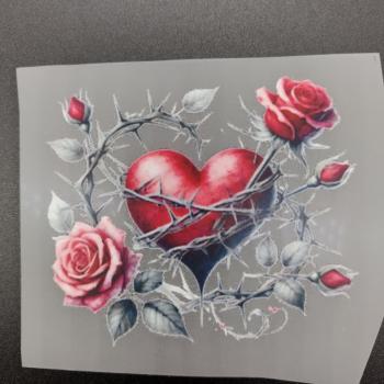 Preview: Bügelbild Herz Rose rot