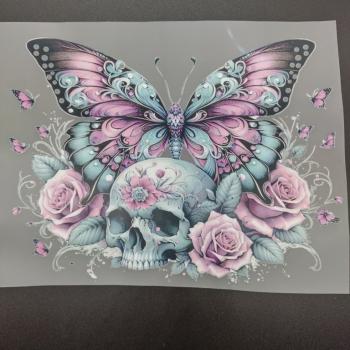 Preview: Bügelbild Schmetterling Rosenskull