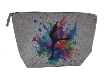Preview: Filztasche groß, Kosmetiktasche Eiskunstlauf bunt