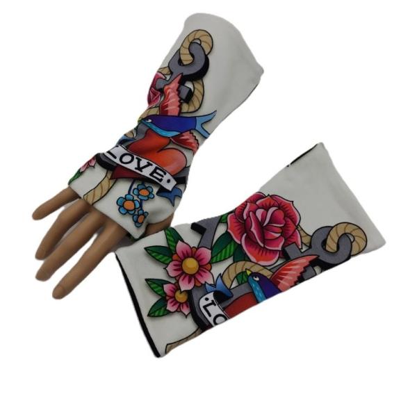 Wende- Armstulpen mit Daumenloch Tattoo-Stil Anker