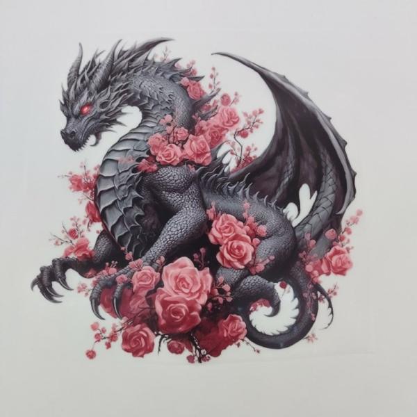 Bügelbild Drache Rosen