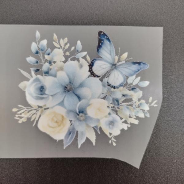 Bügelbild Blumen blau