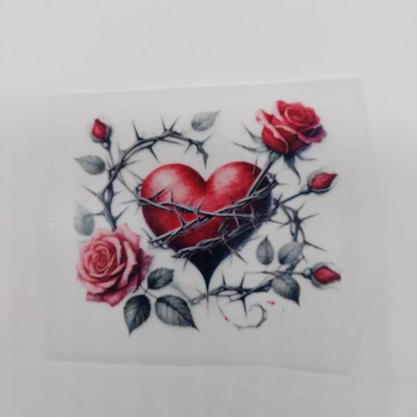 Bügelbild Herz Rose rot