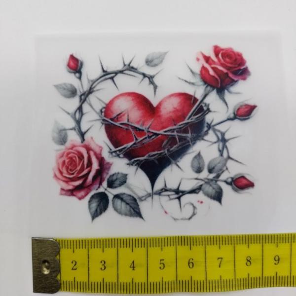 Bügelbild Herz Rose rot