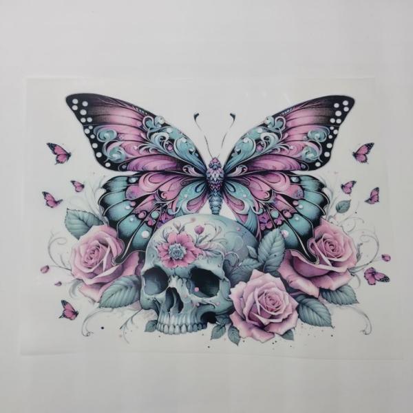 Bügelbild Schmetterling Rosenskull