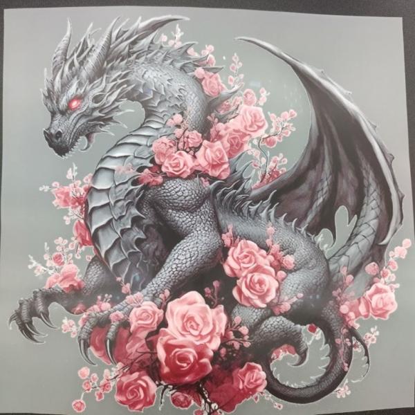 Bügelbild Drache Rosen