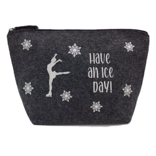 Filztasche groß, Kosmetiktasche Eiskunstlauf weiß