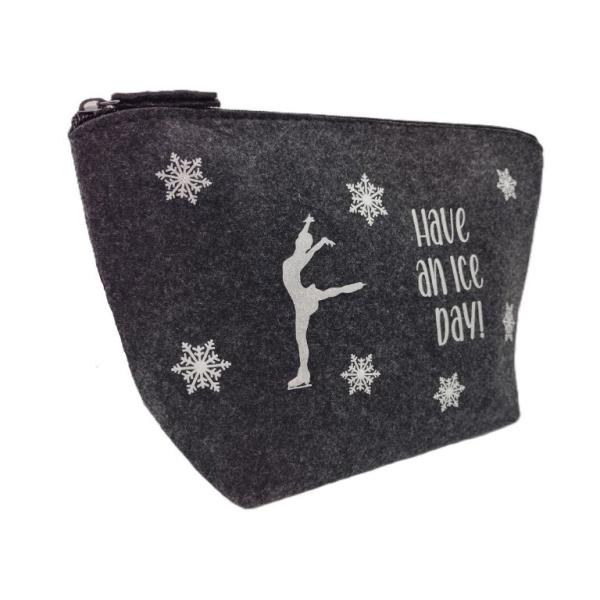 Filztasche groß, Kosmetiktasche Eiskunstlauf weiß