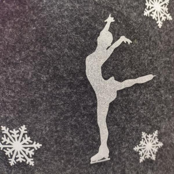 Filztasche groß, Kosmetiktasche Eiskunstlauf weiß