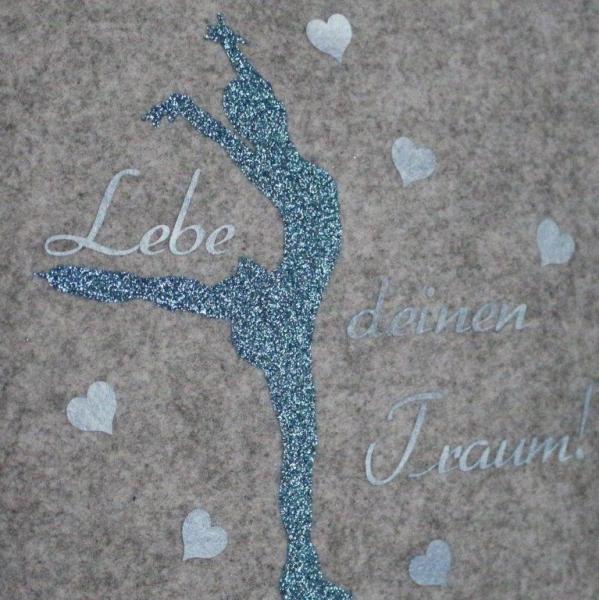 Filztasche groß, Kosmetiktasche Eiskunstlauf blau