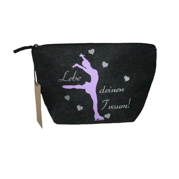 Filztasche groß, Kosmetiktasche Eiskunstlauf flieder