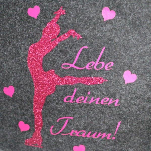 Filztasche groß, Kosmetiktasche Eiskunstlauf pink