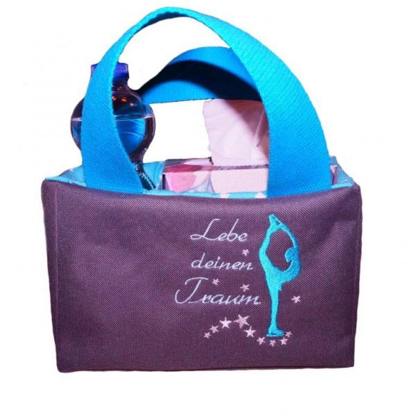 Tasche Eiskunstlauf Training, Bandentasche bestickt grau türkis