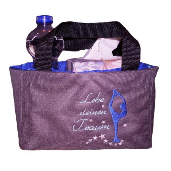 Tasche Eiskunstlauf Training, Bandentasche bestickt grau blau